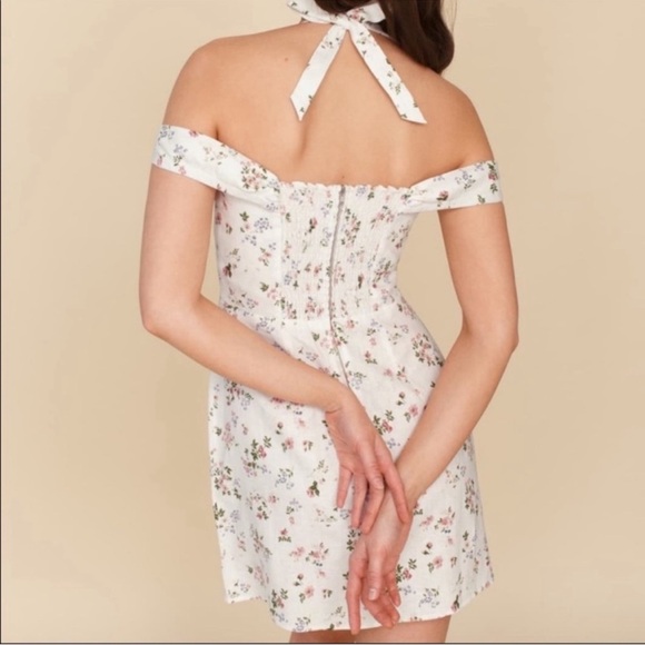 LIKE NEW Reformation 100% Linen Stanford Mini Dress White Floral Size 4 - Picture 12 of 12